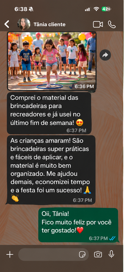 Depoimento de cliente no WhatsApp