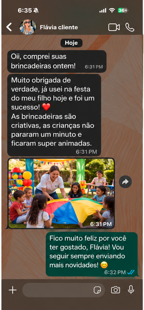 Depoimento de cliente no WhatsApp