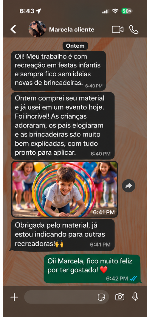 Depoimento de cliente no WhatsApp