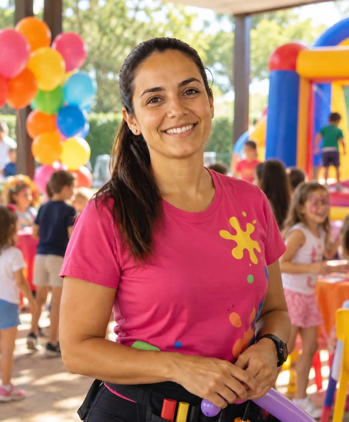 Renata Alves, criadora das +150 Brincadeiras Prontas, em uma festa infantil